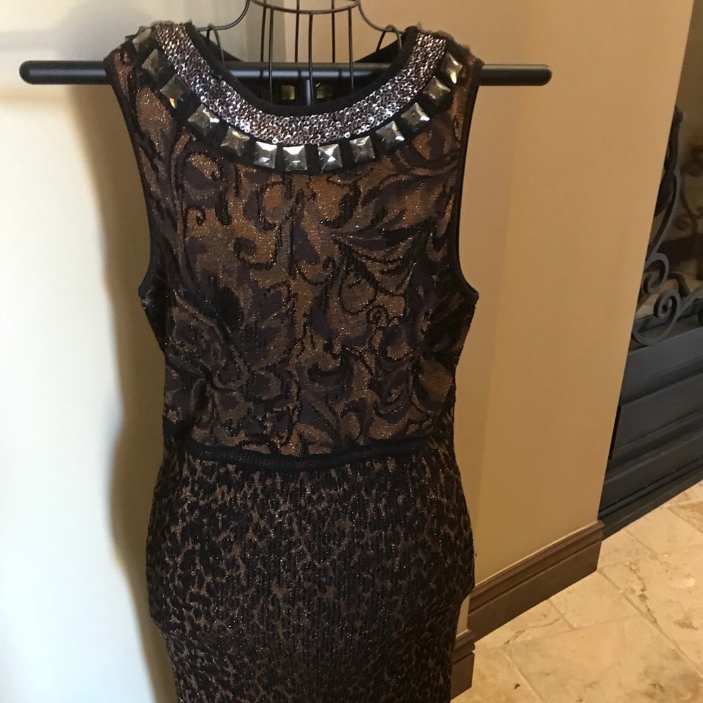 St John midi So Cal brown sprarkly dress